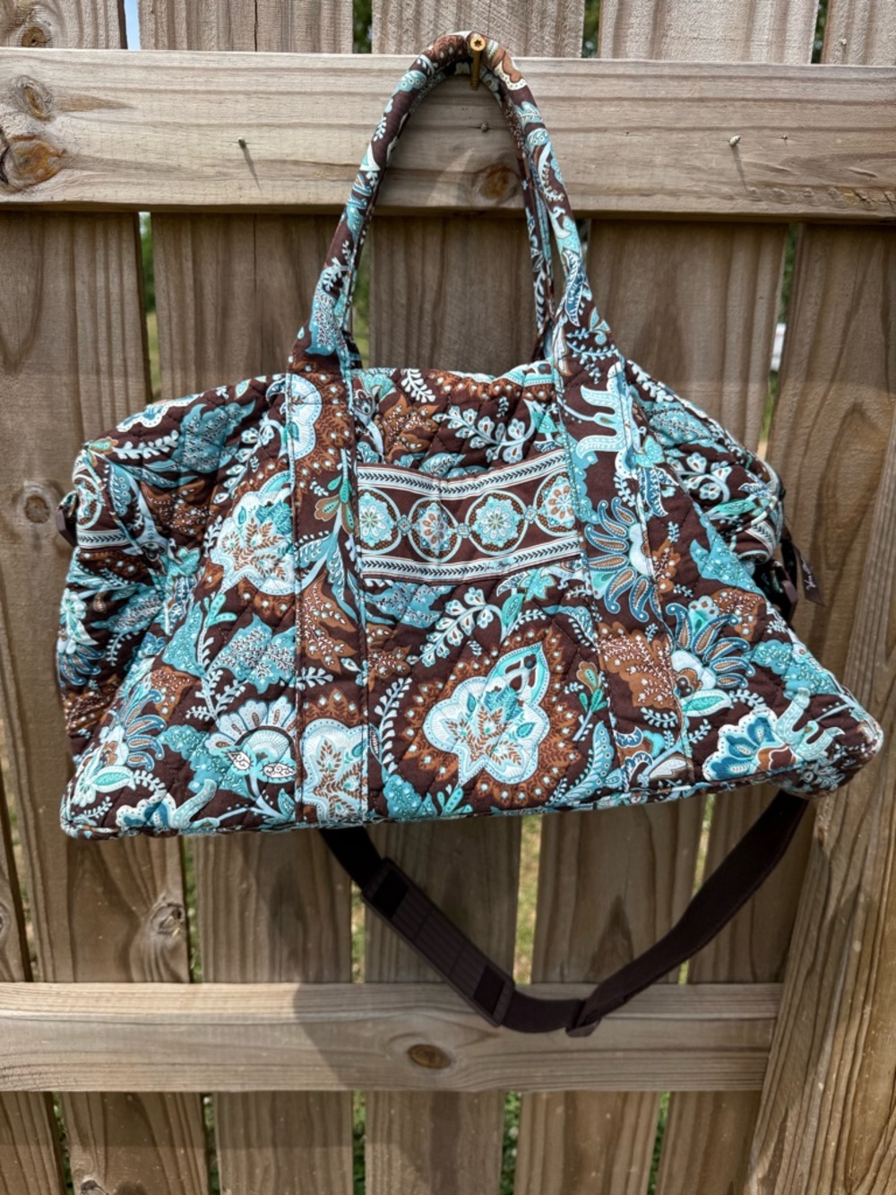 Vera Bradley Quilted Paisley Weekender Tote Bag in Brown & Teal